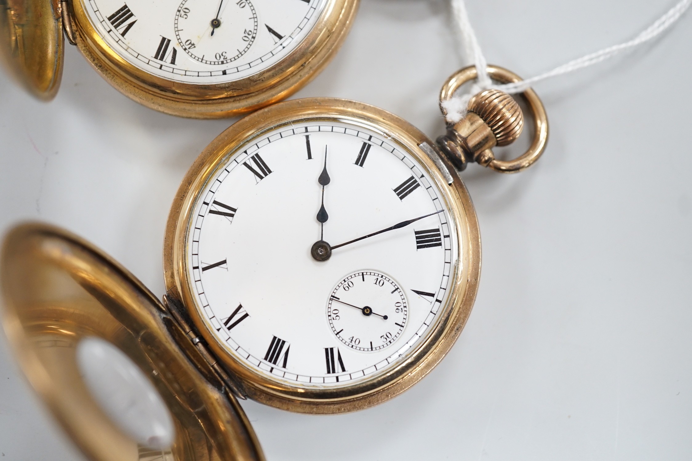 Two gold plated pocket watches, including half hunter.